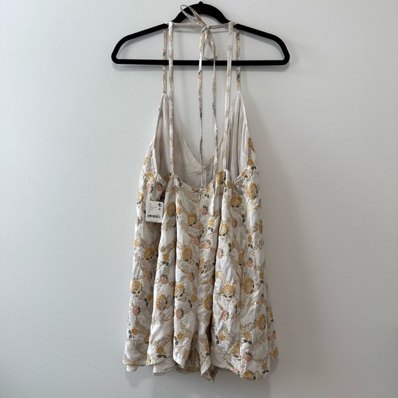 Free People Chiara Romper Cream Gold Pink Embroidered Playsuit Onsie Sz M NWT - Picture 4 of 16